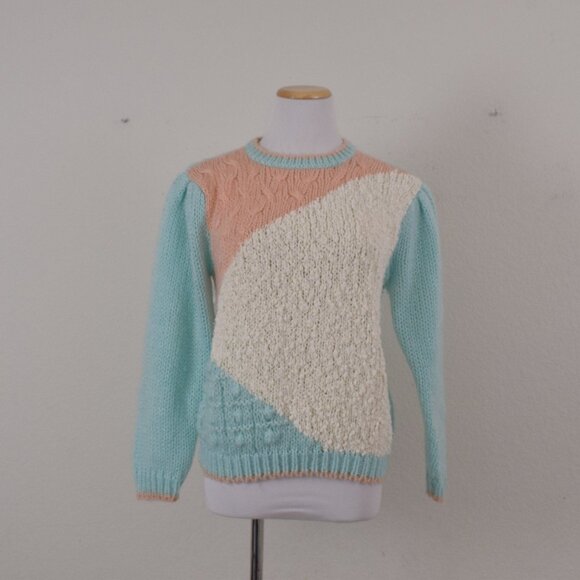 Vintage 90s Hand-Knit Pullover Acrylic Sweater size L - Picture 10 of 10